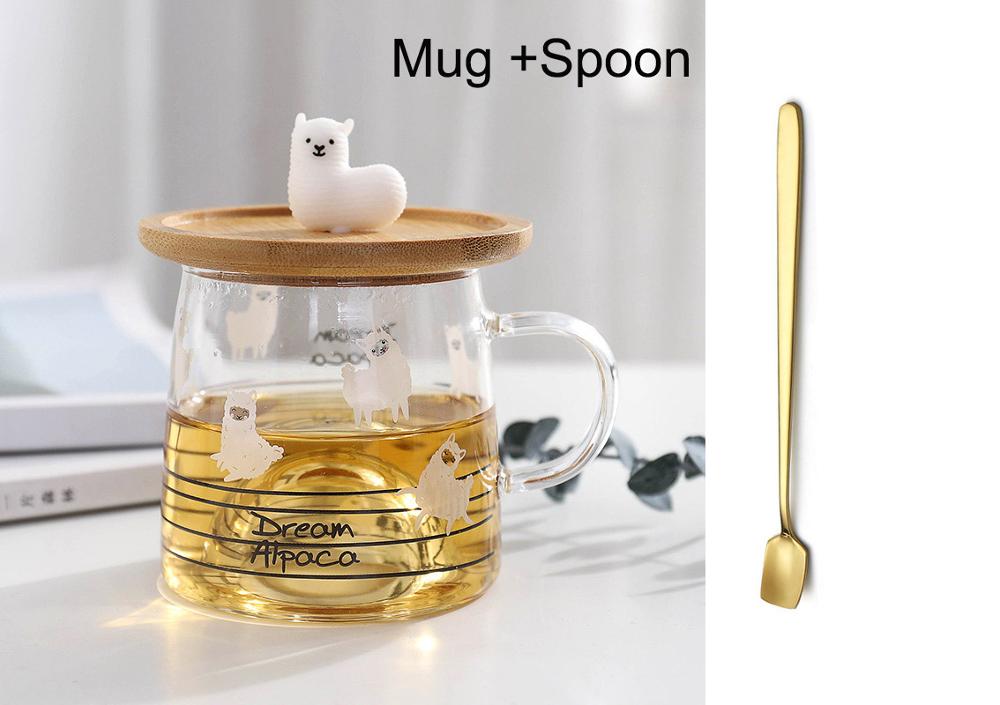 Leuke 3D Alpaca Glas Mok Met Bamboe Deksel, hittebestendig Glas Mokken Ochtend Mok Melk Koffie Thee Ontbijt Cup Voor: 07