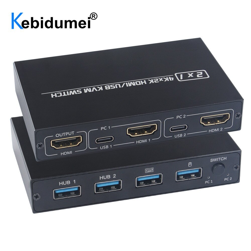 Für 2 PC teilen Tastatur Maus Drucker Stecker Und Paly 2 in 1 Aus 4K USB HDMI KVM Schalter Kasten Video Anzeige USB Schalter Splitter