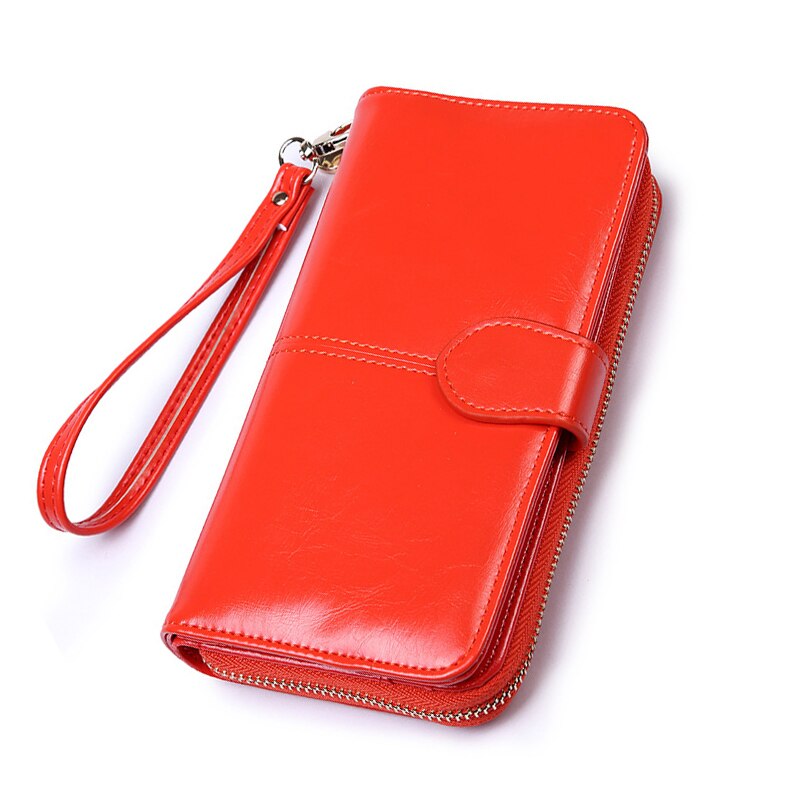 Women Oil Wax Leather Wallet Female Purses Big Capacity Hasp Zipper Purse Ladies Long Wristlet Clutch Coin Card Holders: 7