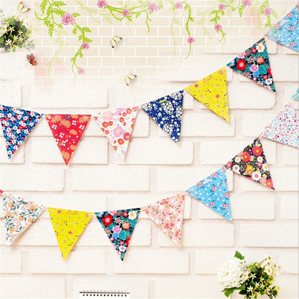 1pcs Vintage Flower Print Flags DIY Fabric Bunting Flags Birthday Party Wedding Festival Pennant String Banner Buntings