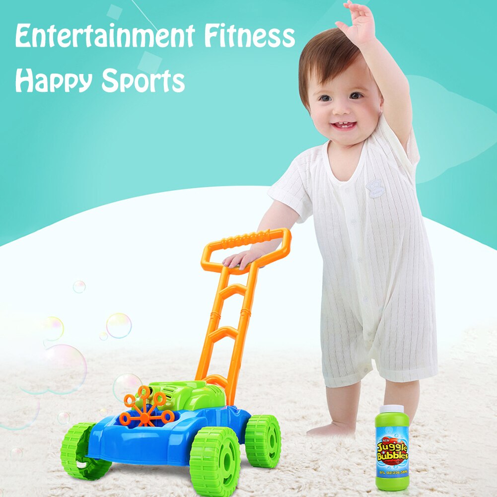 Electronic Bubble Mower Walker Bubble Blower Machine with Music Outdoor Game Push Toys for Children Kids