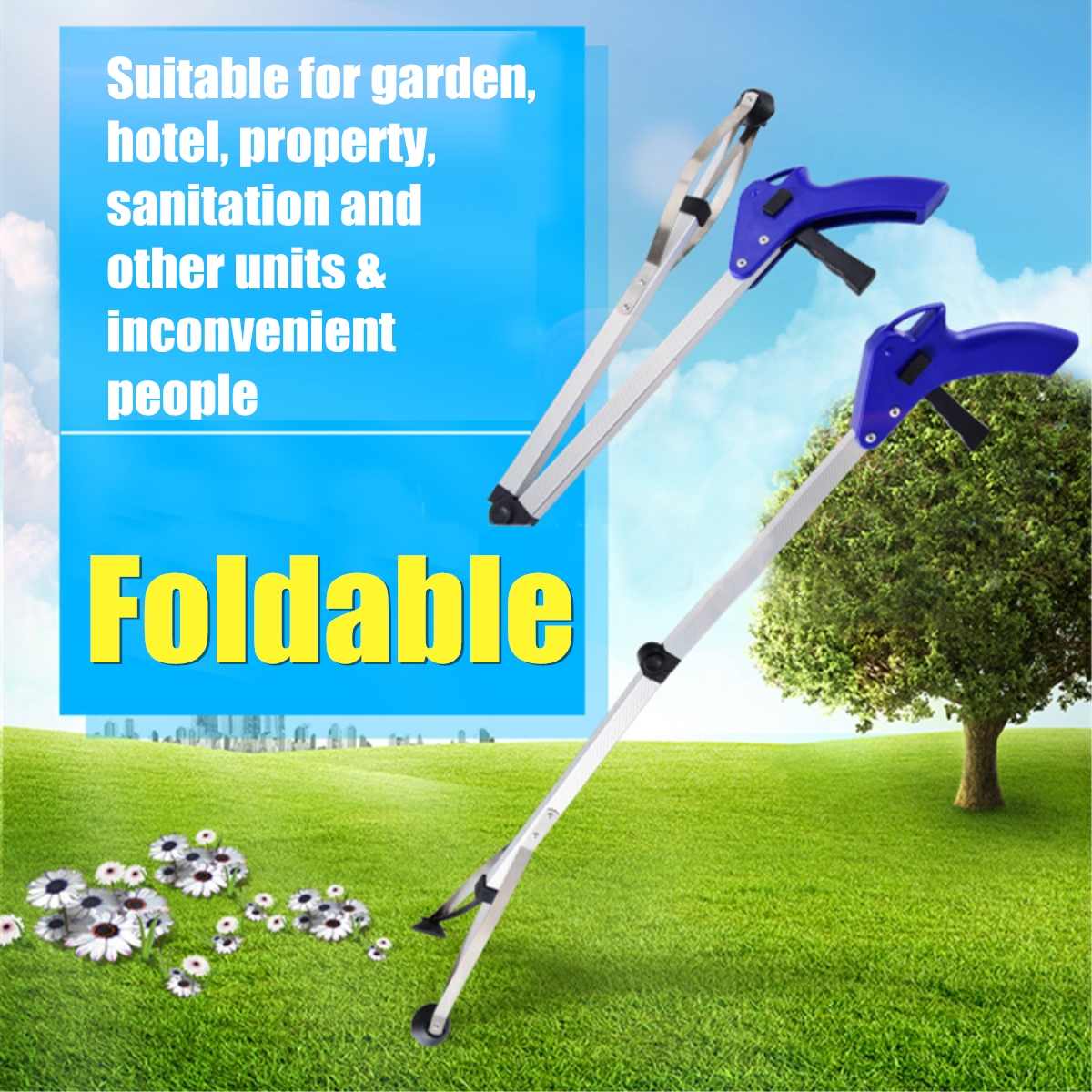 31 inch Folding Pick Up Helping Hand Reacher Grabber Pickup Tool Long Handy Arm Mobility Aid Extension Tool Trash Mobility