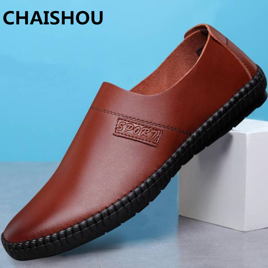 Chaishou lavet mænd fritidssko læder flade loafers fjederåndbare bådsko herre loafers b -115