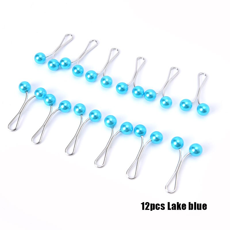 12Pcs Parel Sjaal Broche Pin Hoofddoek Shawl Sjaal Lady Moslim Sjaal Hijab Clips Pin Vaste Bandjes Anti Slip Broche: lake blue