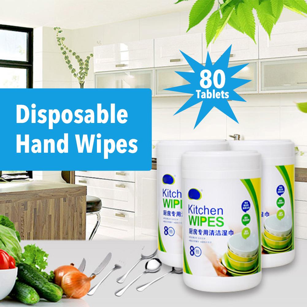 80 toallitas de papel de limpieza desechables de humo, toallas de papel húmedas desengrasantes para cocina, Herramientas de limpieza para el hogar