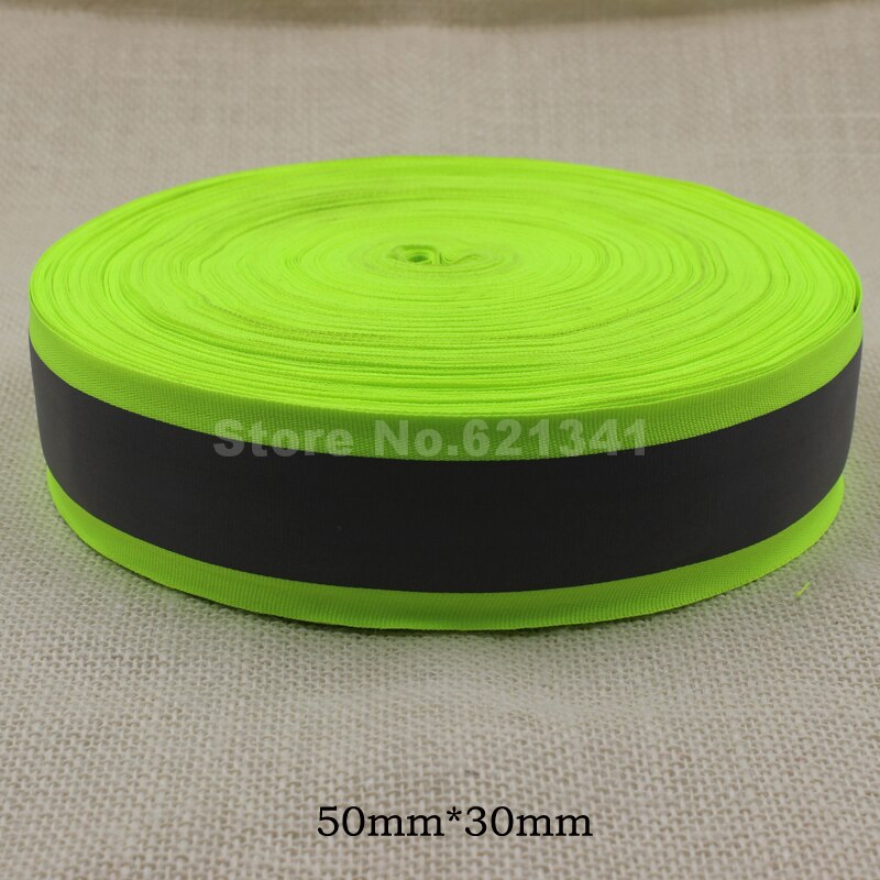 50mm * 30mm (W) Fluorescerende Groene Reflecterende Stof Lint Singels Tape Kranen Strip Rand Braid Trim Naai Tape