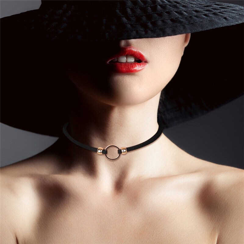 Mode Choker Ketting Fluwelen Satijn Koperen Geometrische Cirkel Zwart Voor Vrouwen Meisje Beste Sieraden 32cm (12 5/8 ") lange, 1 PC: Gold