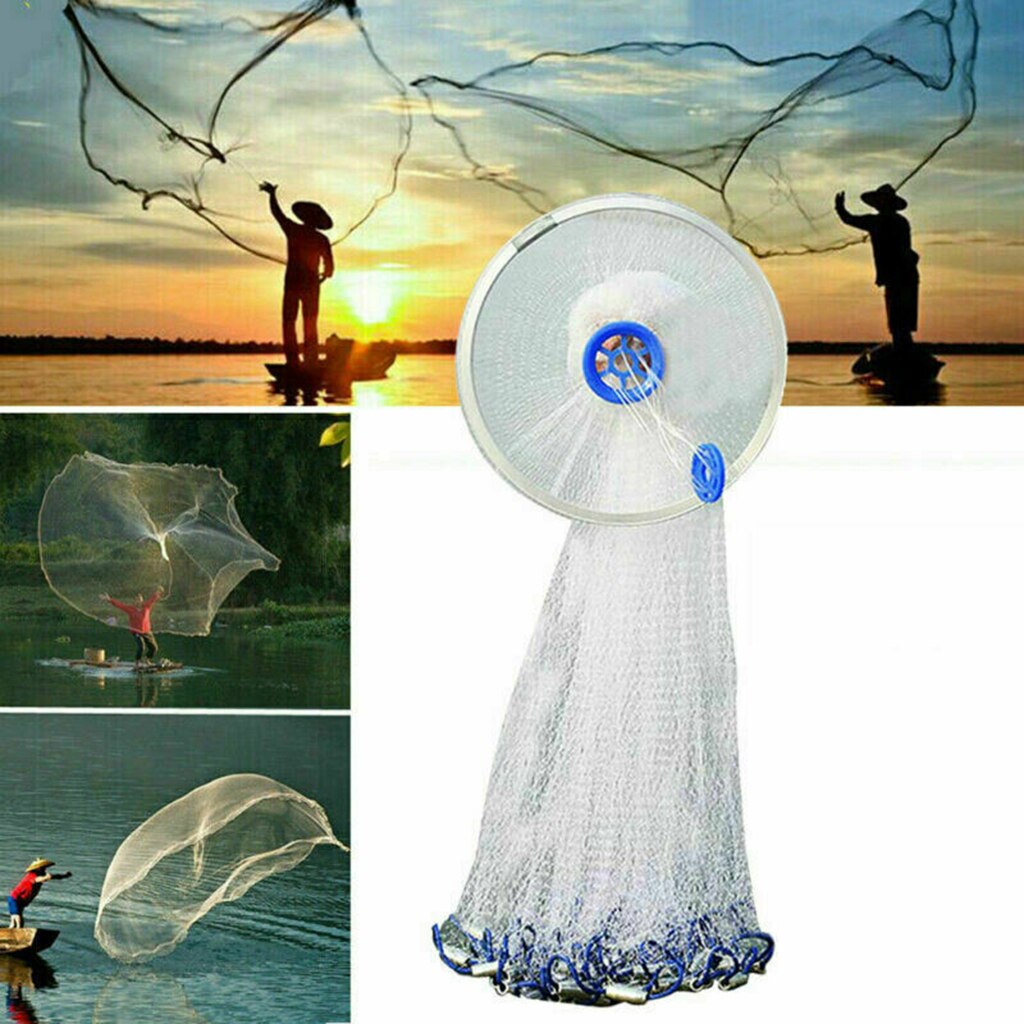8ft/10ft/12ft Saltwater Fishing Cast Net Hand Cast Saltwater Fishing Net Traps for Bait Trap Height Easy Throw Sink