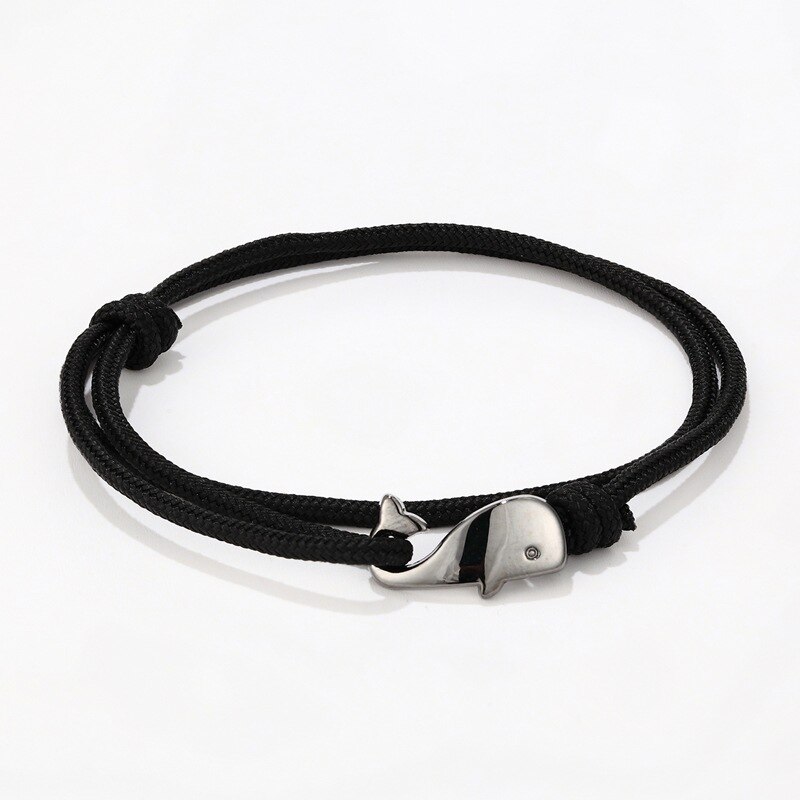 Boho Hand Braided Paracord Bracelet Charms Cute Marine life Whale Braclet For Men Women Multilayer Armband Jewelry Bileklik: Black