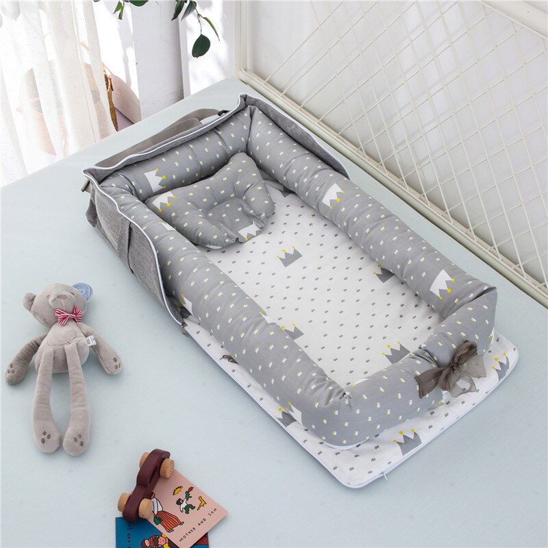 90cm*50cm sammenklappelig baby krybbe seng reden bærbar baby seng rejse essentials bomuld spædbarn baby krybbe seng rygsæk nyfødt baby seng: Grå 2