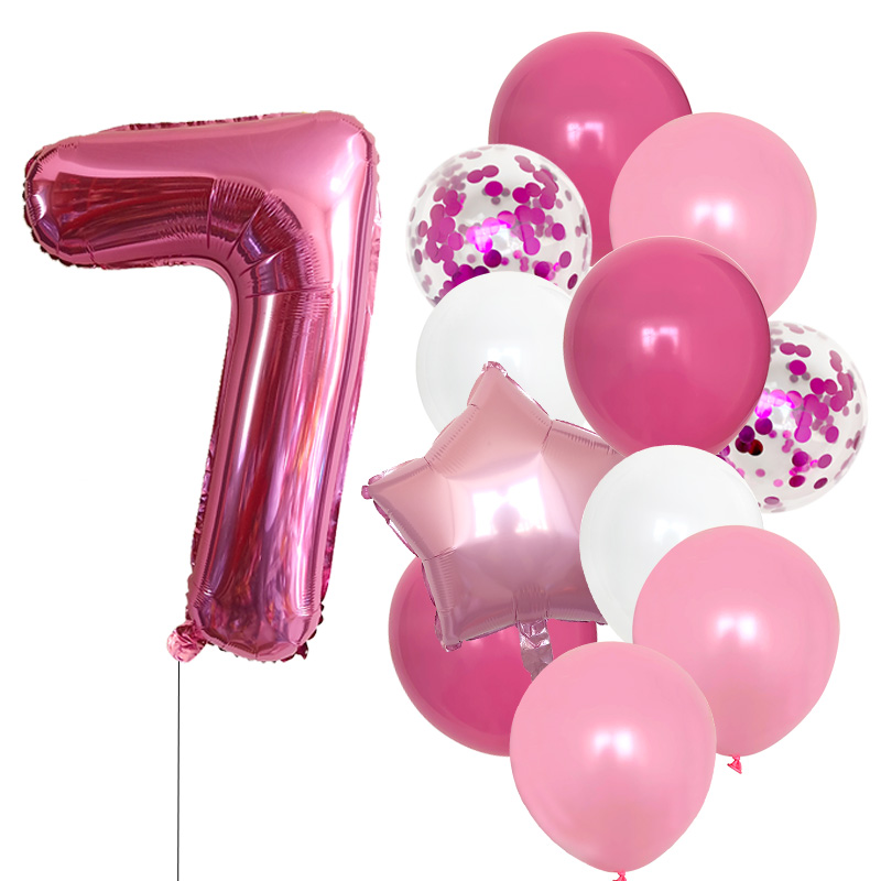 12pcs Girls First Birthday Party Balloons Pink Number Baloon Birthday Decoration Girls 1 2 3 4 5 6 7 8 9 Years Party Supplies: ROSE RED