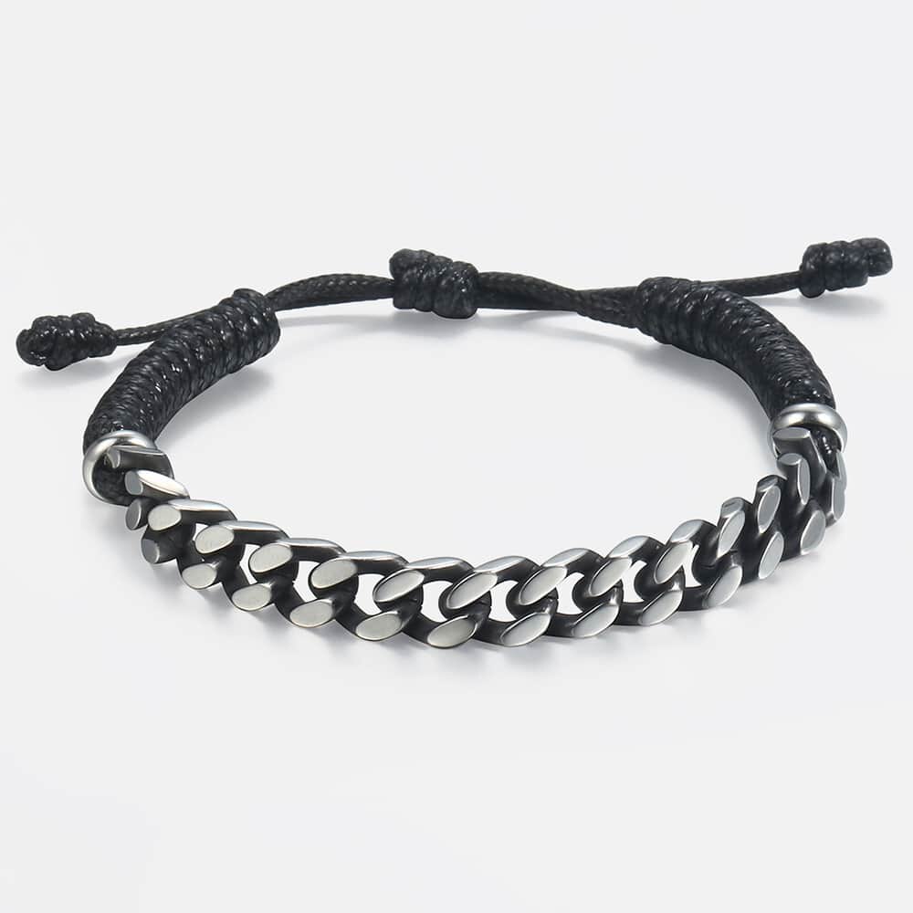 Unique Map Stone Men's Beaded Bracelet Stainless Steel Cuban Link Chain Bracelets Male Jewelry for Men DLBF11: DLB69