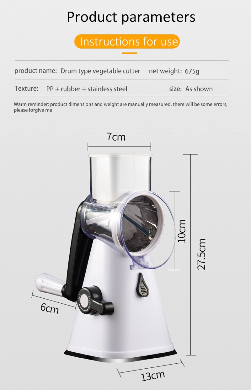 3 in 1 Vegetable Cutter Slicer Grater Potato Carrot Cheese Shredder Food Processor Vegetable Chopper Kitchen Dining Tool