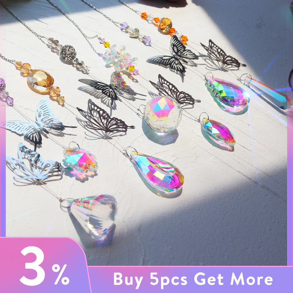 Crystal Windchimes Sun Catcher Crystal Prism Pendant Rainbow Maker Butterfly Car Hanging Pendant Window Curtain Wind Chime