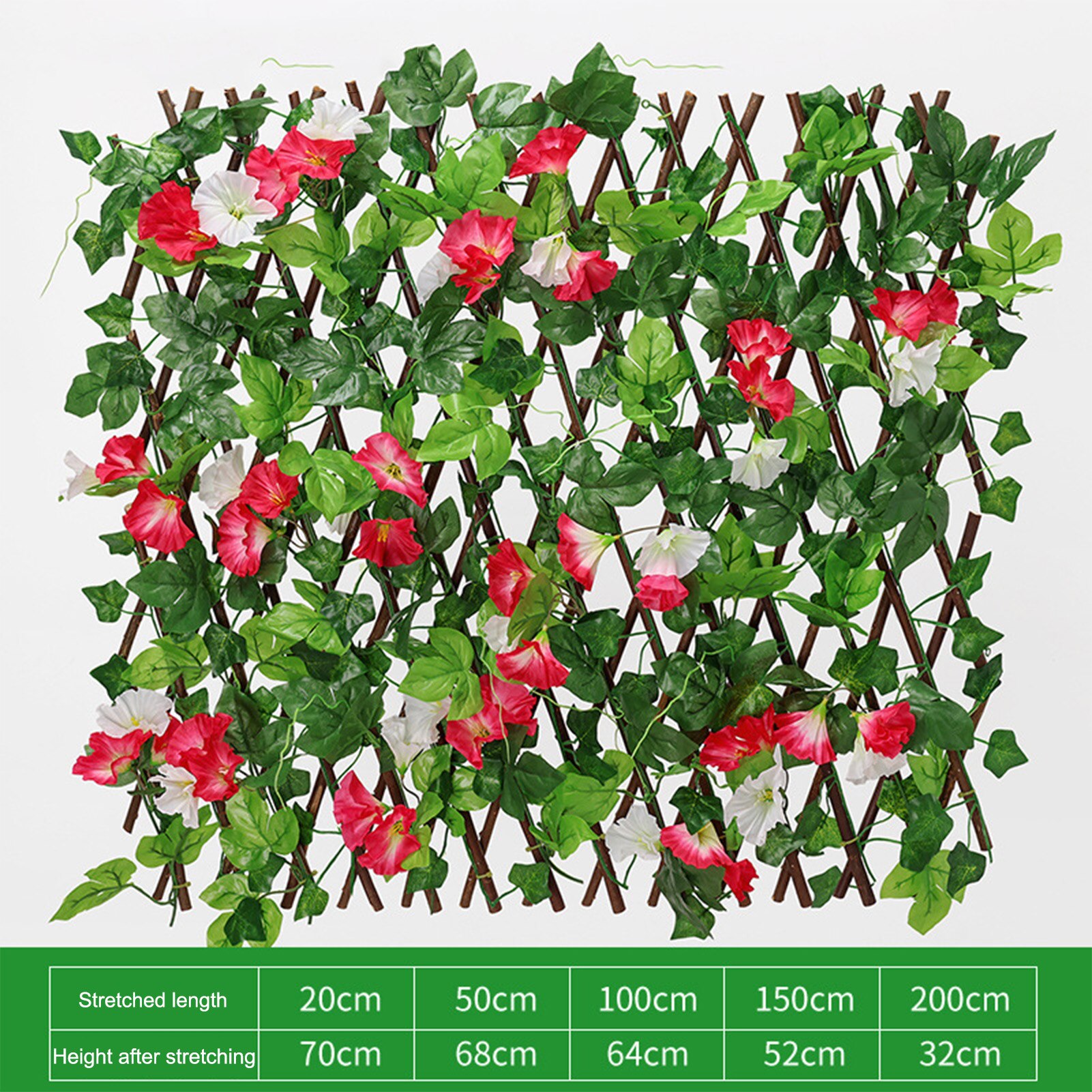 Retractable Flowers Artificial Garden Trellis Fence Expandable Faux Ivy Privacy Fence Wood Vines Climbing Frame Gardening Plant: 04