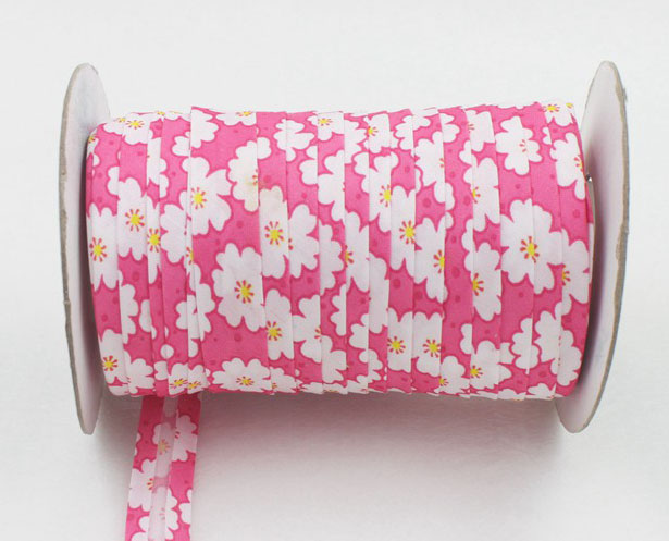 Polyester 3/4 "(20mm) bloemenprint Satijn Bias Tape Biais Voor DIY Kledingstuk Naaien En Trimmen 25 yard/roll: pink