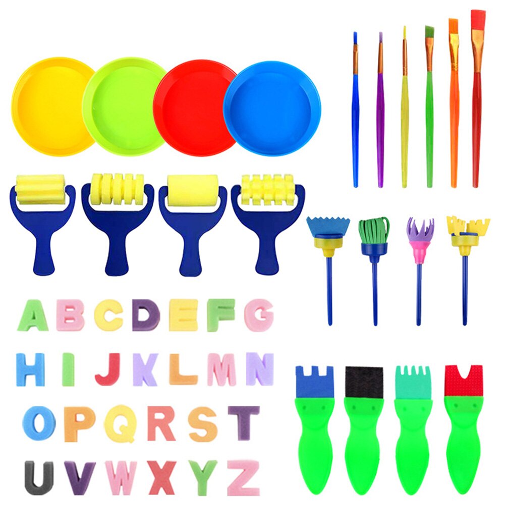 48pcs School Kids Sponge Paint Brushes Kit For Child Home Watercolour Early Learning Multifunction DIY Practical Graffiti