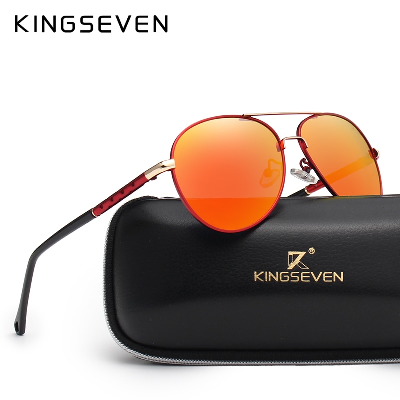 KINGSEVEN Brand Pilot Sunglasses Men and Women Polarized Mirror Hollow Frame UV Glass Goggles For Driving Fishing N7866
