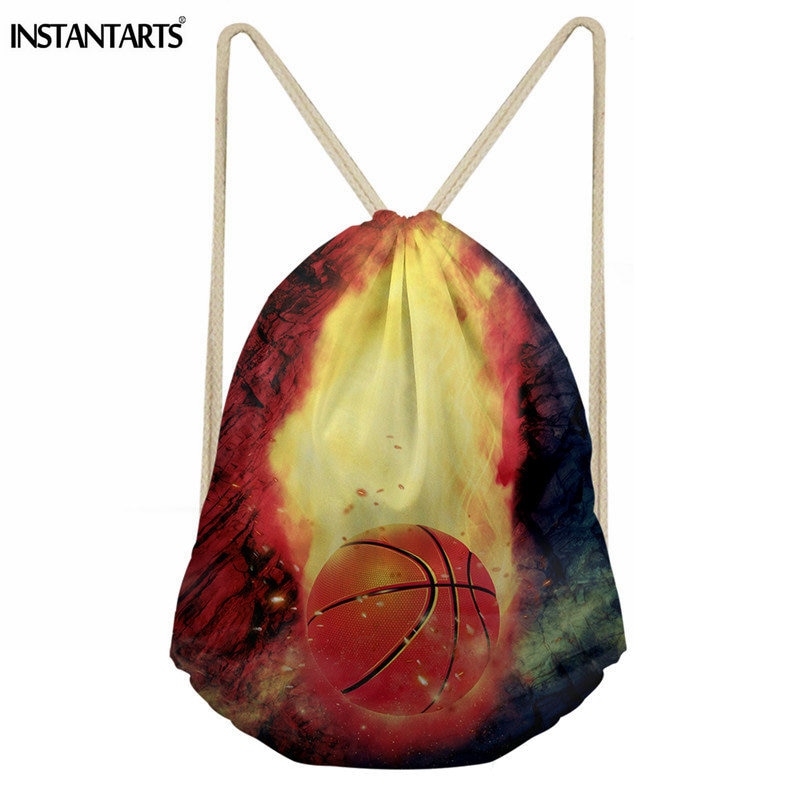 INSTANTARTS Cool Ball Printed Men's Drawstring Bags Casual Male Football Bags Shoes Storage Bags Dasily Use String Backpack Man