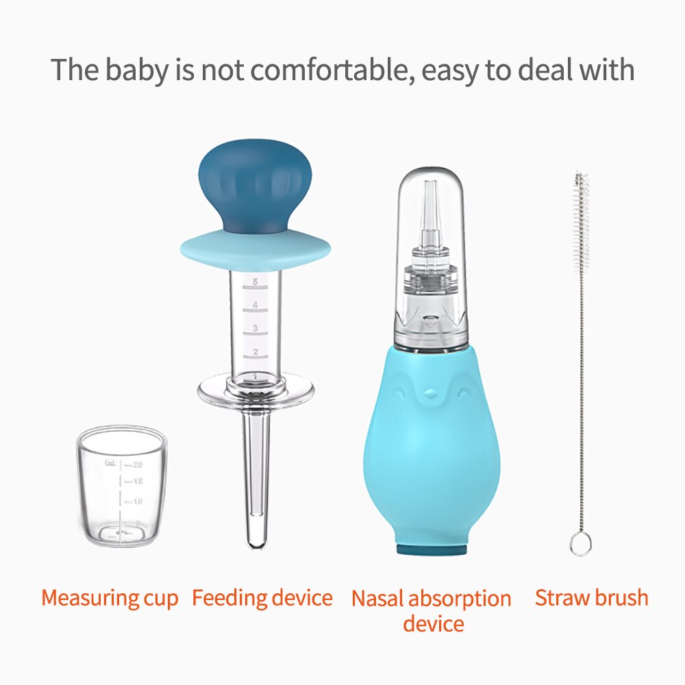 4Pcs Gezondheidszorg Essentials Set Baby Caring Kit Geneeskunde Feeder Nasale Baby Home Baby Care Aanzuiger Stro Borstel Meet Cup