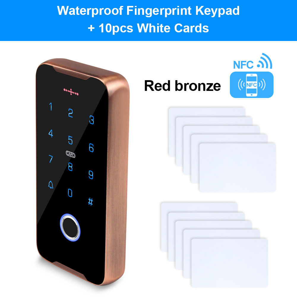 Mobile Phone NFC Access Control Keypad RFID Keyboard Access Controller System Fingerprint IP68 Waterproof 13.56MHz Card Reader: Red with 10 Cards