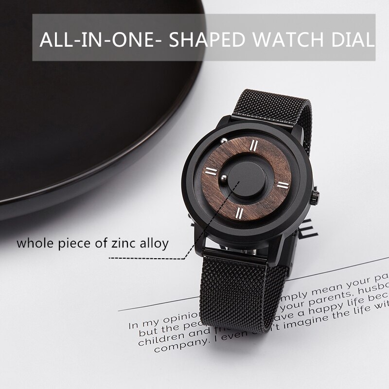 Casual Hout Horloges Mannen Houten Dial Mens Casual Quartz Horloge Creatieve Stijl Magnetische Bal Band Band Cool Horloges