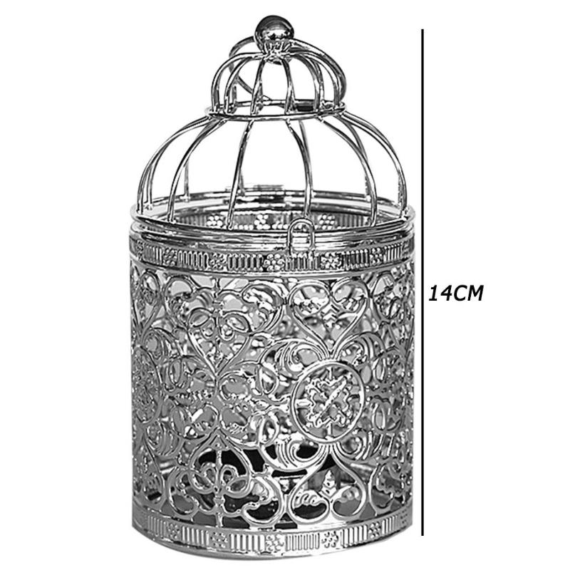 Retro Europe Style Metal Iron Act Birdcage Tea Light Candlestick Rose Gold Hanging Lantern Desktop Ornaments Home Decor: Silver