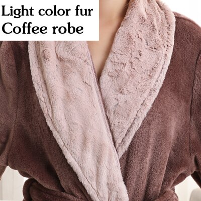 Women Men fur Neck Thick Warm Long Flannel Bathrobe Plus Size Kimono Bath Robe Winter Peignoir Dressing Gown Bridesmaid Robes: fur 2  Coffee robe / L