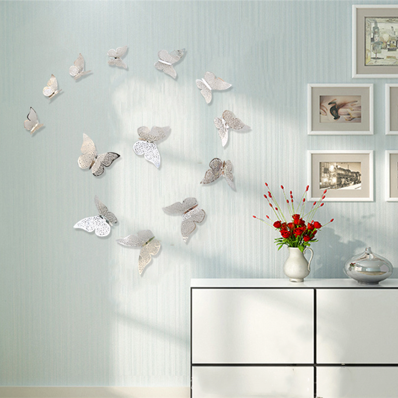 12 Pcs/Set 3D Wall Mirror Stickers Hollow Butterfly for Kids Rooms Home Wall Decor DIY Decals Fridge Stickers Room Decoration