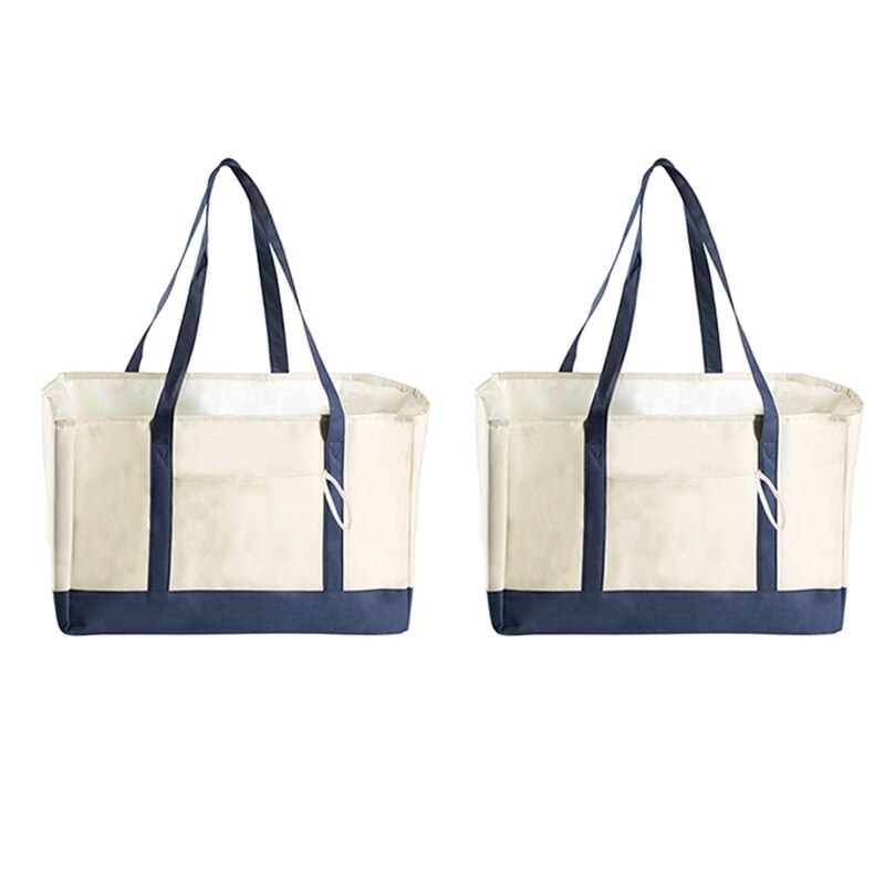 ASDS-Reusable Grocery Bags, Collapsible Reusable Shopping Boxes Large Storage Bins, Shopping Tote Bag, Beige and Blue: 2PCS