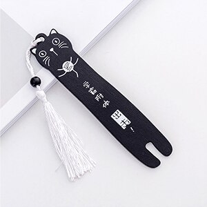Kawaii Cartoon Cat Wooden Bookmarks for Books Black White Color Bookmark Tassel Book Page Student Stationery Supplies: 3