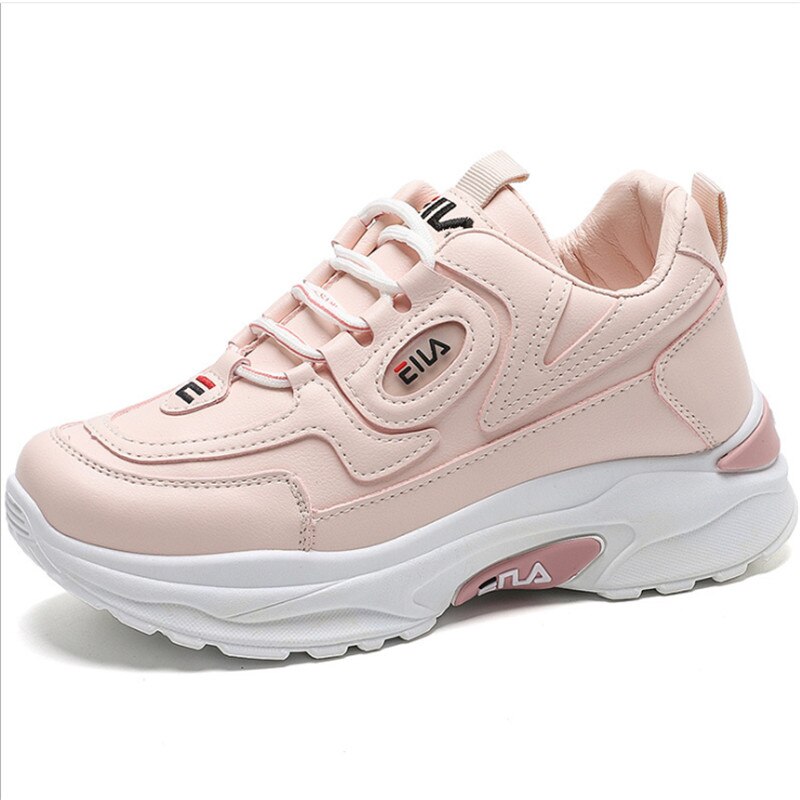 Wedgerunning, zapatos de de , Zapatillas de deporte blancas para Mujer, zapatos deportivos de suela gruesa de cuero para Mujer, Zapatillas para Mujer,: Rosa / 5