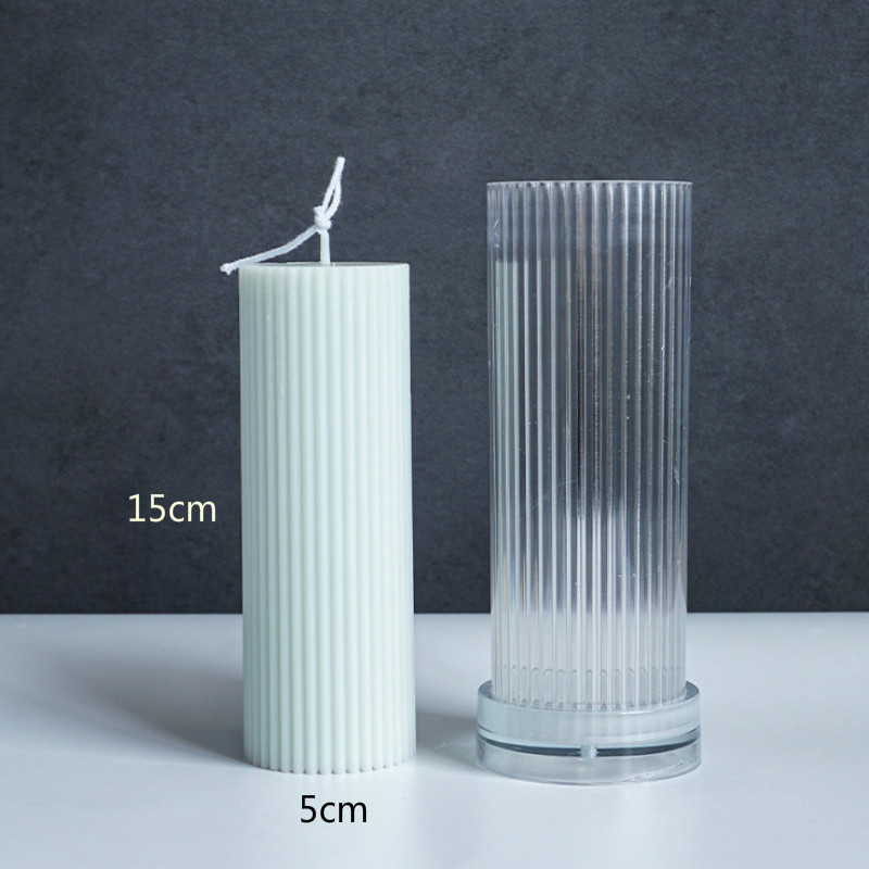 Classical Striped Roman Cylindrical Plastic Candle Mold Columnar Striped DIY Candle Holder Making Shape Candle Silicone: E 15X5cm