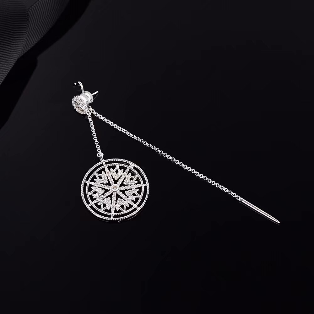 Single Long round pendant earrings for women female window flower hollow chain earring Disc Totem Snowflake Earrings