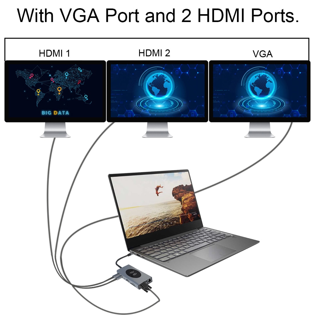 Hub 14-en-1, HDMI RJ45 VGA Triple affichage, HUB 3.0 adaptateur, Dock pour MacBook Pro, lecteur de cartes, séparateur USB type-c, HUB USB