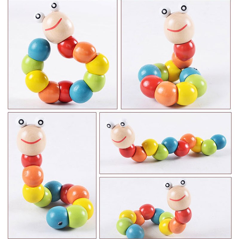 1Stck Holz Bunte verdrehte Insekt Spielzeug Nette Karikatur Baby Insekt Spielzeug FrüHenne Bildung für Baby freundlicher