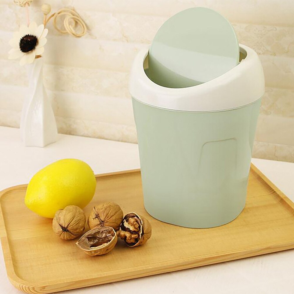 Mini Flip Lid Waste Bins Home Living Room Desktop Bedside Plastic Trash Garbage Can Rolling Cover Dustbin Home Office Supplies