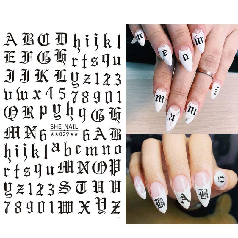 1 feuille 3D Alphabet ongle autocollant mignon Unique modèle auto-adhésif Nail Art décalcomanies transfert autocollant bricolage
