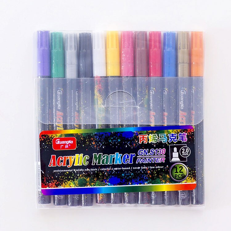 18 Kleur 0.7 Mm Acryl Verf Marker Pen Set Highlighter Keramische Rock Glas Porselein Cup Hout Canvas Art Tekening School art Stat: 12 colors