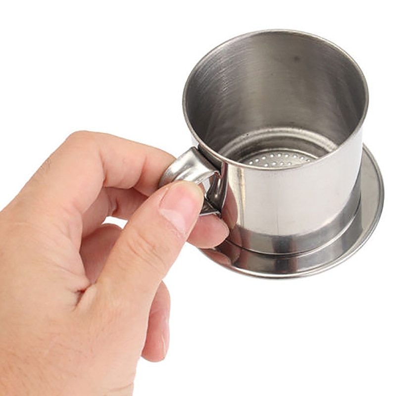 Filtro de goteo para café de acero inoxidable, gotero de café de Vietnam, tetera con filtro reutilizable, goteo de mano, para café con tapa