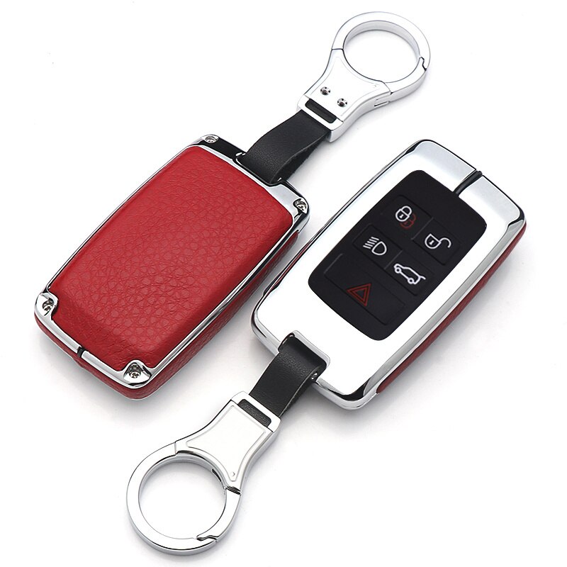 Zinc Alloy Leather Car Key Case Cover Holder with Keychain For Land Rover Range Rover Discovery 5 Sport Car Accessorie: B-silver red