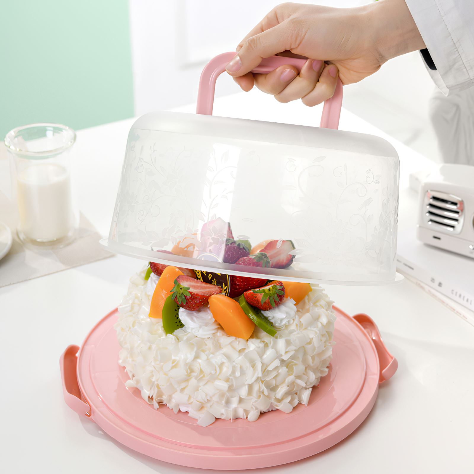 Portable Cake Box 7 Cupcake Positions Plastic Round Cake Carrier Transparent Pastry Storage Box Dessert Container Lid Box 50%