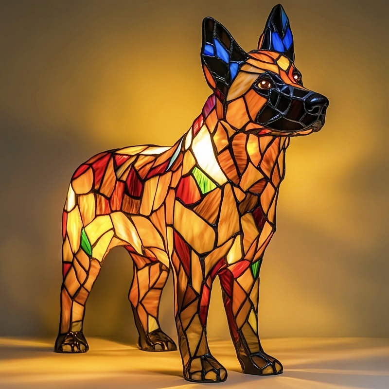 Kattelampe i farget glass, retro magisk katt i farget harpiksbordlampe - søt led-lampe med kjæledyrtema for hunde- og katteelskere: Lilla