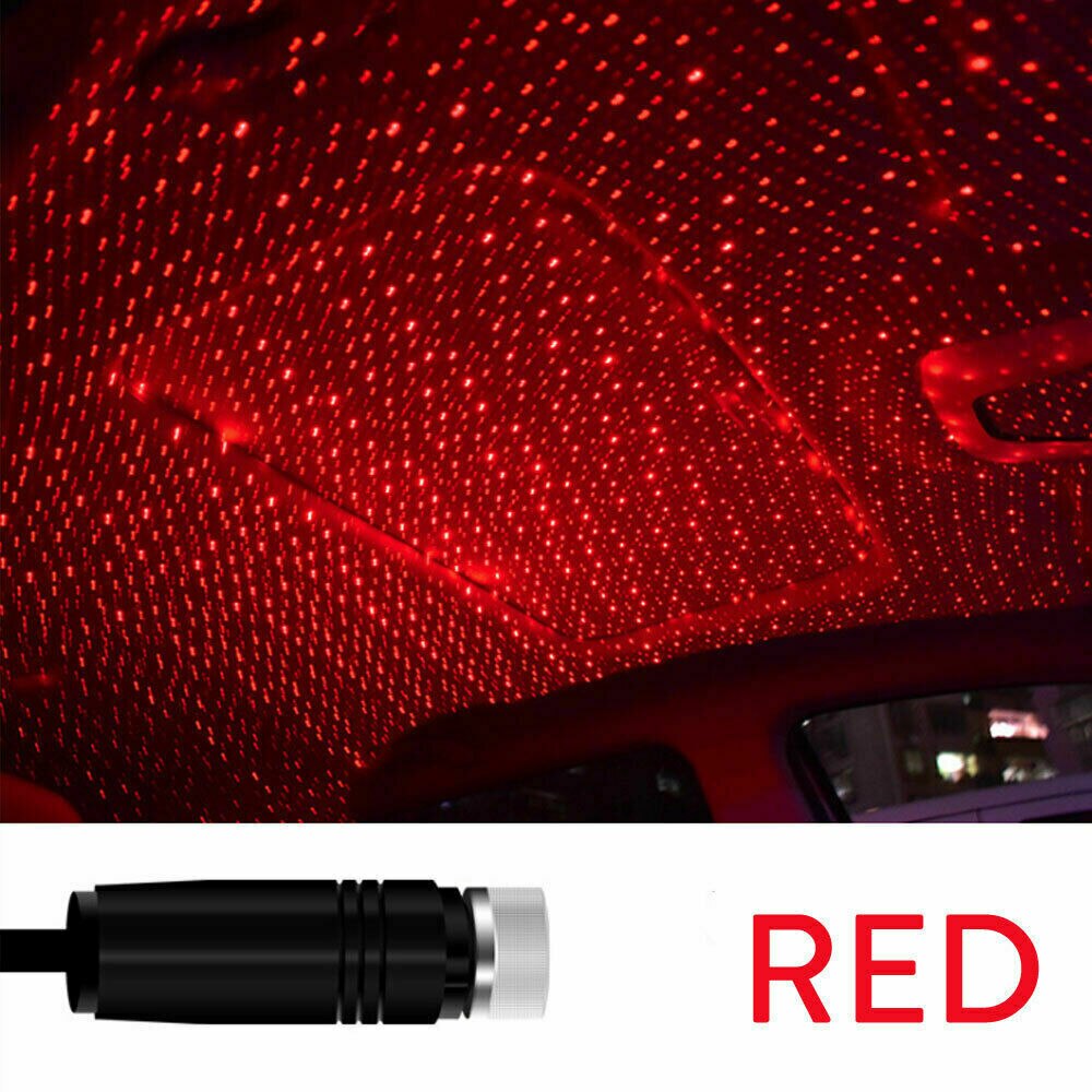 Mini proyector de estrellas de techo de coche USB, luz nocturna de cielo estrellado LED, ambiente, lámpara de galaxia, decoración de techo romántica para habitación, , 5V: Rojo