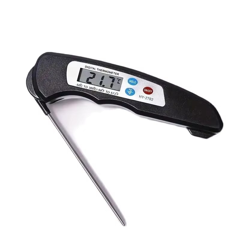 Foldable Instant Read Meat Thermometer Magnetic Stainless Steel Kitchen Food Probe Water Cooking BBQ Digital Meat Thermometer: black