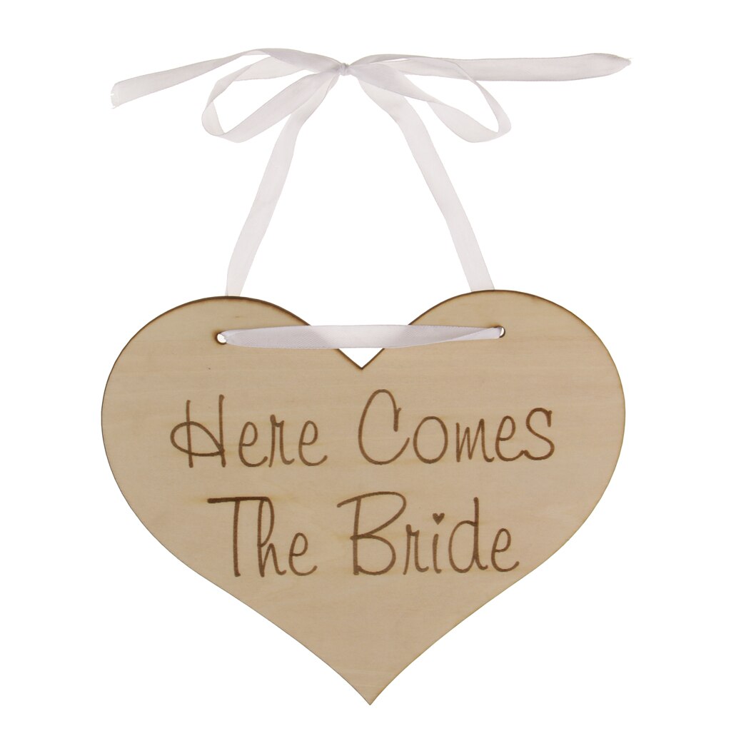 Here Comes The Bride Sign Heart Wood Page Boy Wedding Day Props