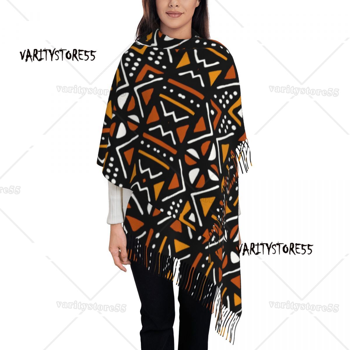 Écharpe Bogolan africaine imprimée personnalisée pour hommes et femmes, écharpe chaude d'hiver et d'automne, châle d'art ethnique Tribal africain: Rouge