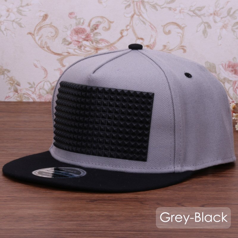 Fancy 3d snapback kasket hævet blød silikone firkantet pyramide flad baseball hip hop hat til drenge og piger: Grå sort