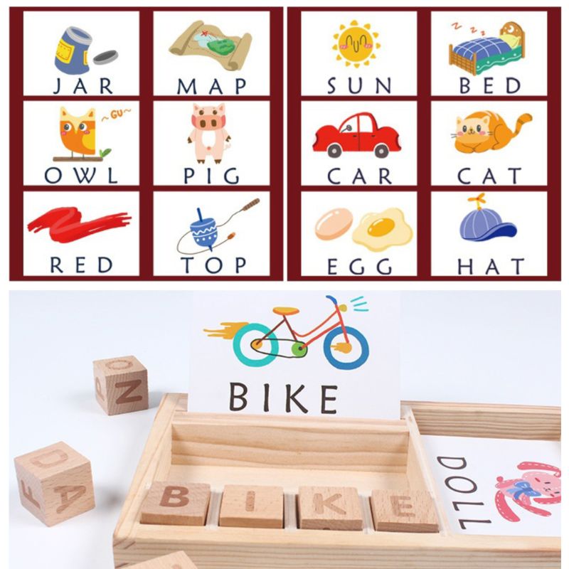1Set Wooden Educational Toys Learning Matching Letter Games and Develops Alphabet Words Spelling Skills Letter Block for Girl