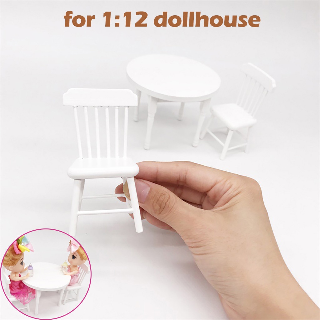 1:12 Poppenhuis Miniatuur Meubels Witte Kleur Ronde Eettafel Stoel Set Poppenhuis Accessoires Simulatie Kinderen Speelgoed T9 #